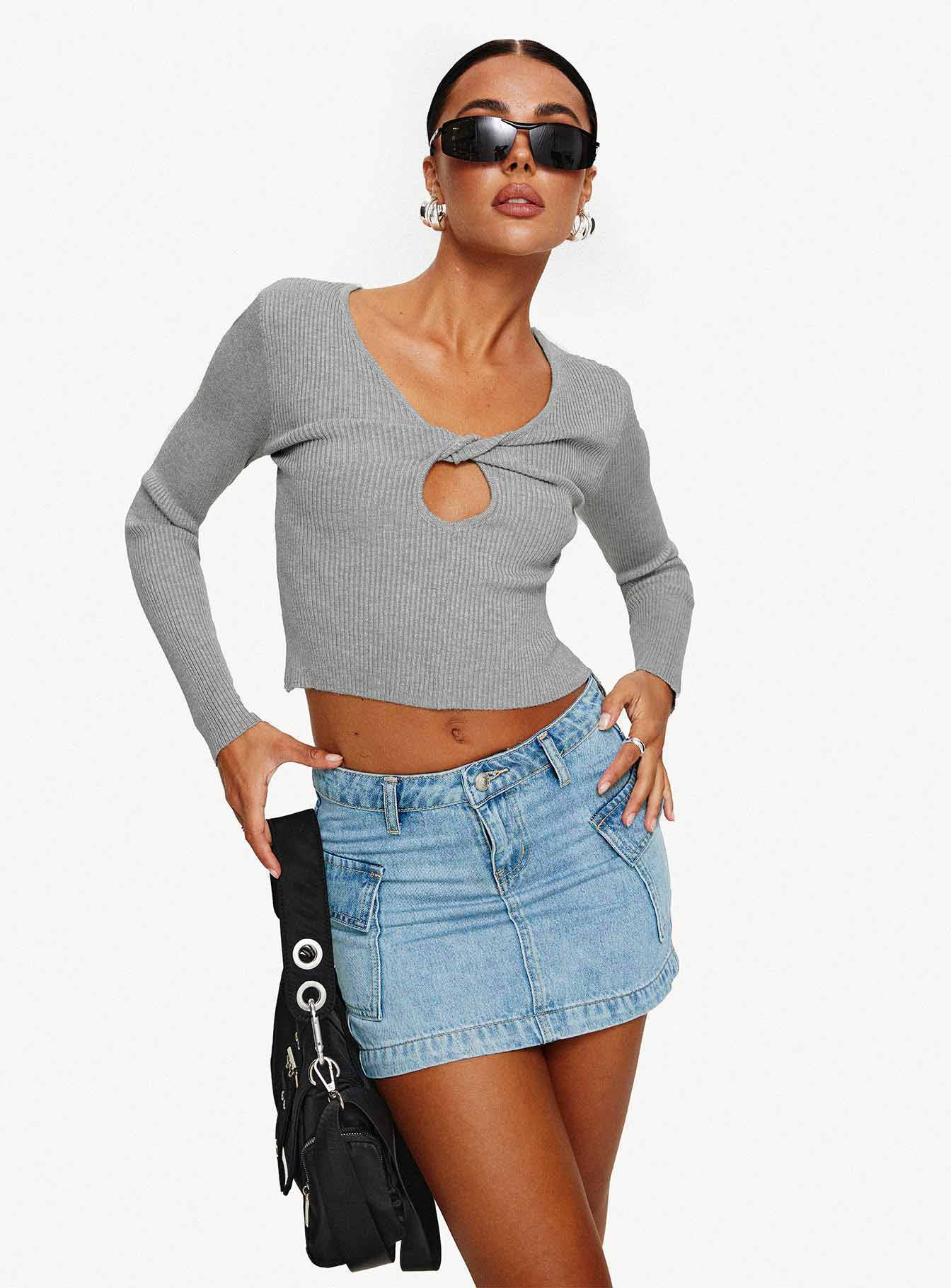 Grey denim hotsell mini skirt uk