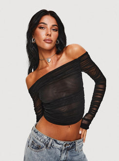 product Princess Polly Full Sleeves Square Neck  Hartford Off The Shoulder Top Black