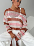 Knit sweater Straight neckline, drop shoulder, striped print Non-stretch material, unlined, sheer Princess Polly Lower Impact 