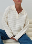 front view of model wearing Princess Polly Autumnal Collared Sweater Cream Long 