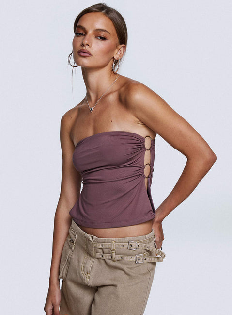front view of model wearing Princess Polly Round The World Strapless Purple Sleeveless straight 