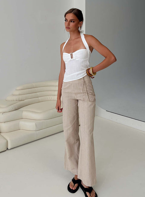 front view of model wearing Princess Polly Rush Hours Tie Up Pants Beige 