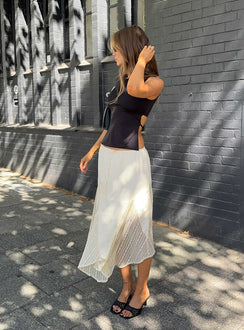 back view of model wearing Princess Polly Madame Lace Maxi Skirt Cream Maxi 