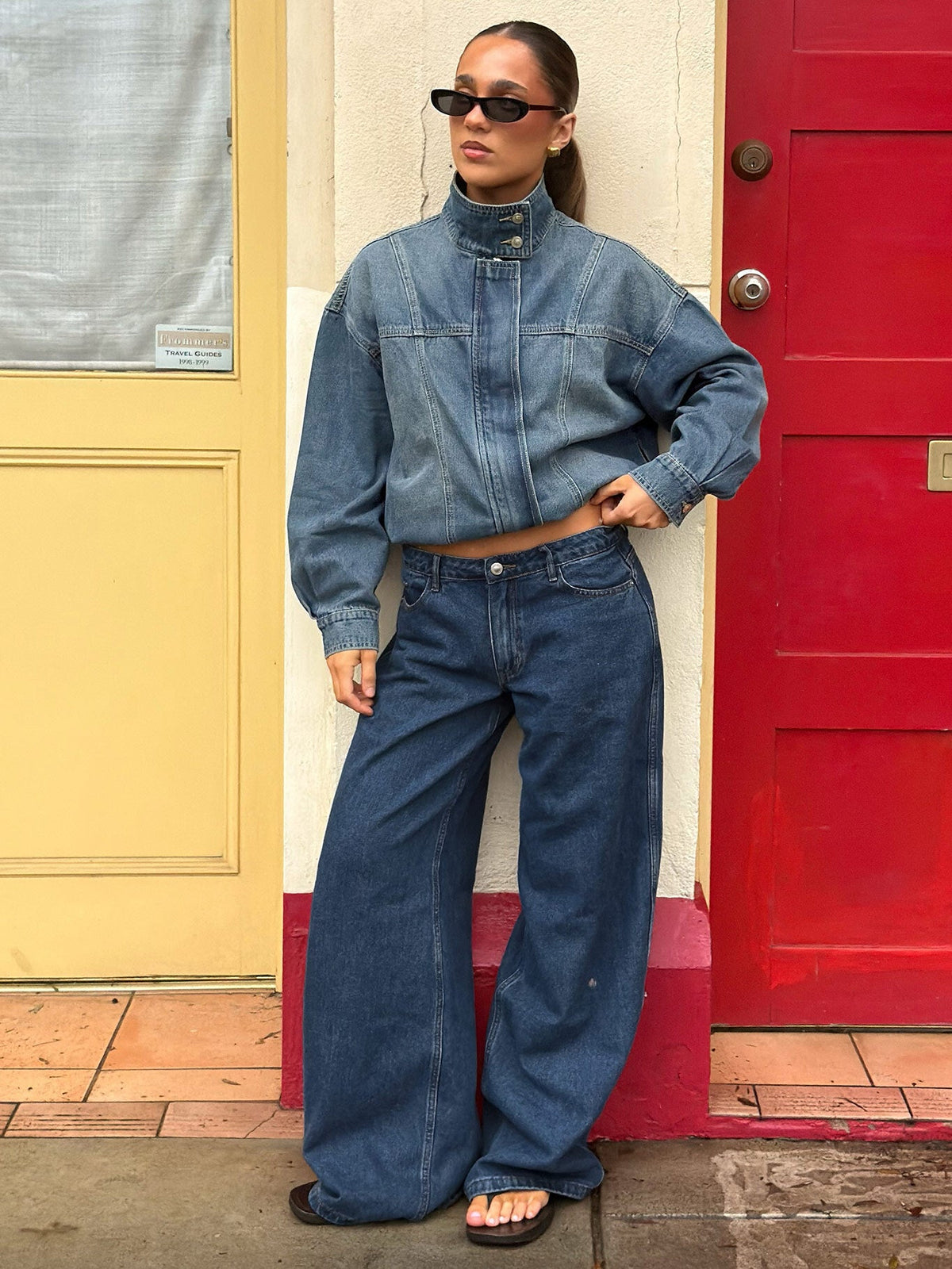 Ramos Low Rise Wide Leg Jeans Mittelblaue Waschung