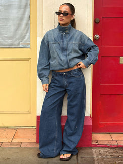 Ramos Low Rise Wide Leg Jeans Mittelblaue Waschung
