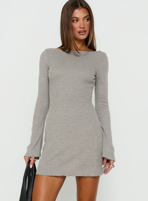 Winslett Low Back Long Sleeve Mini Dress Grey Marle