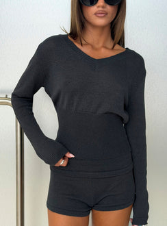 Elsari Cinched Waist V Neck Knit Jumper Charcoal