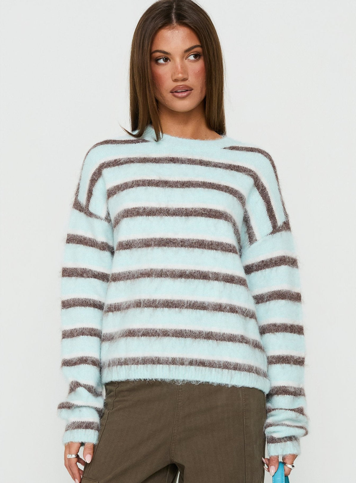 Zionie Knit Jumper Aqua / Brown Stripe