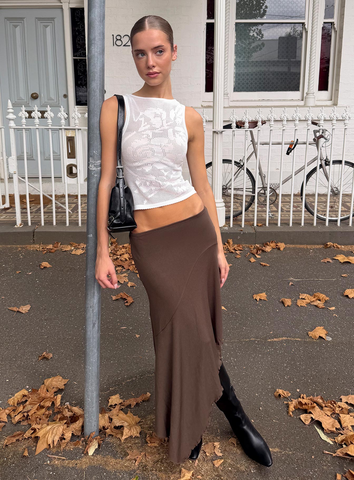 Futura Asymmetrical Midi Skirt Chocolate Midi Skirts 