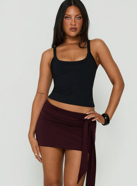 Eldric Tie Waist Micro Skirt Aubergine