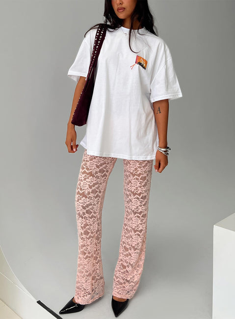 front view of model wearing Princess Polly Peru Lace Pants Pink 