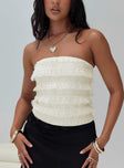 front view of model wearing Princess Polly Saturn Returns Strapless Lace Top Cream Sleeveless straight 