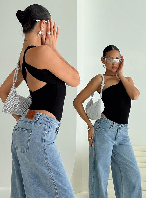 back view of model wearing Princess Polly Seema Bodysuit Black Sleeveless 