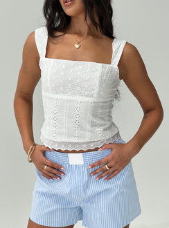 front view of model wearing Princess Polly Allegro Top White Sleeveless Square Neck 