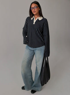 Boarders V Neck Polo Jumper Navy Stripe