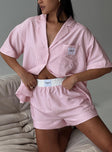 Pink Striped sleep shorts High rise, elasticated waistband, twin hip pockets, straight leg