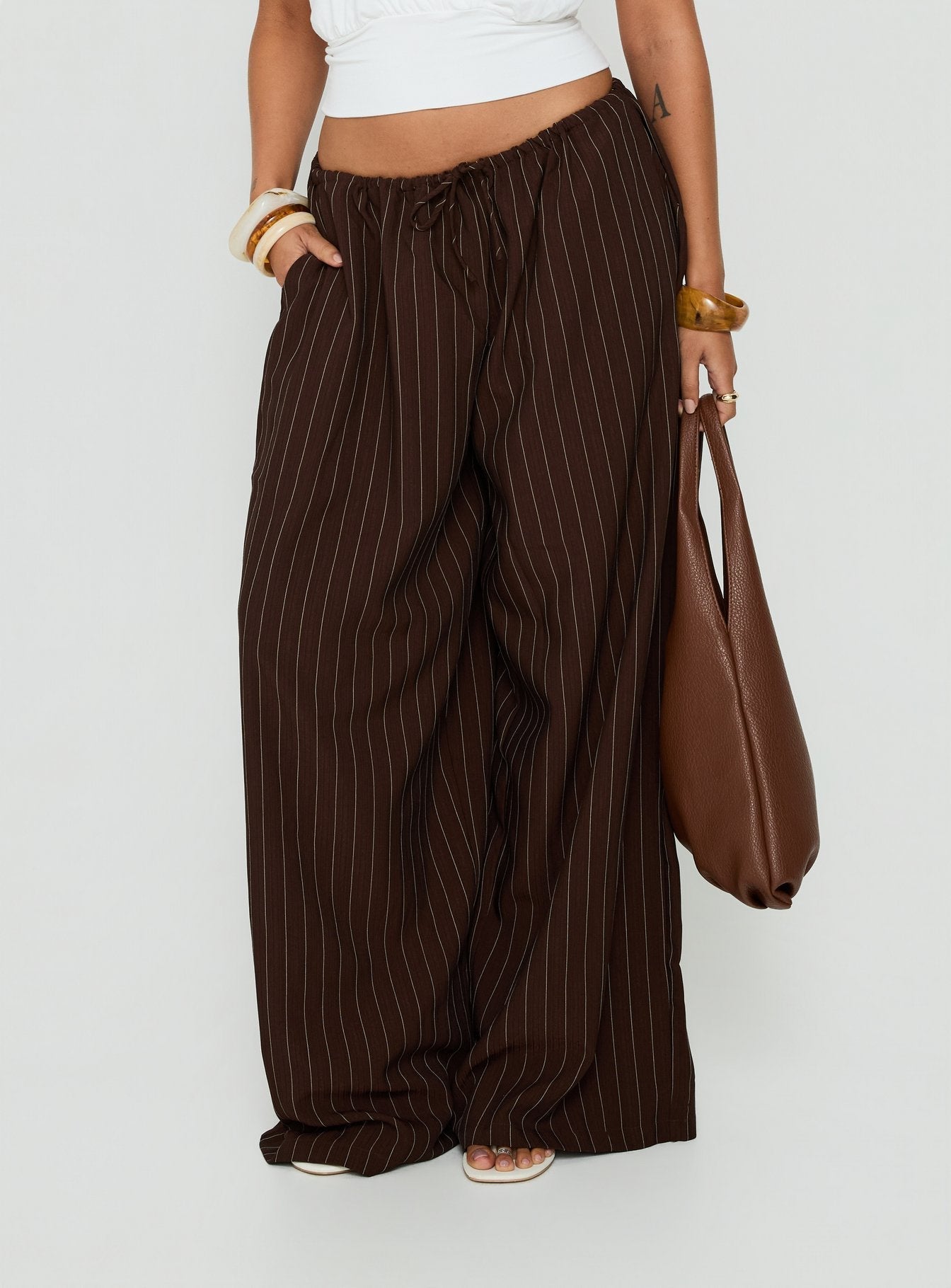 Bungala Oversized Relaxed Pants Brown Pinstripe
