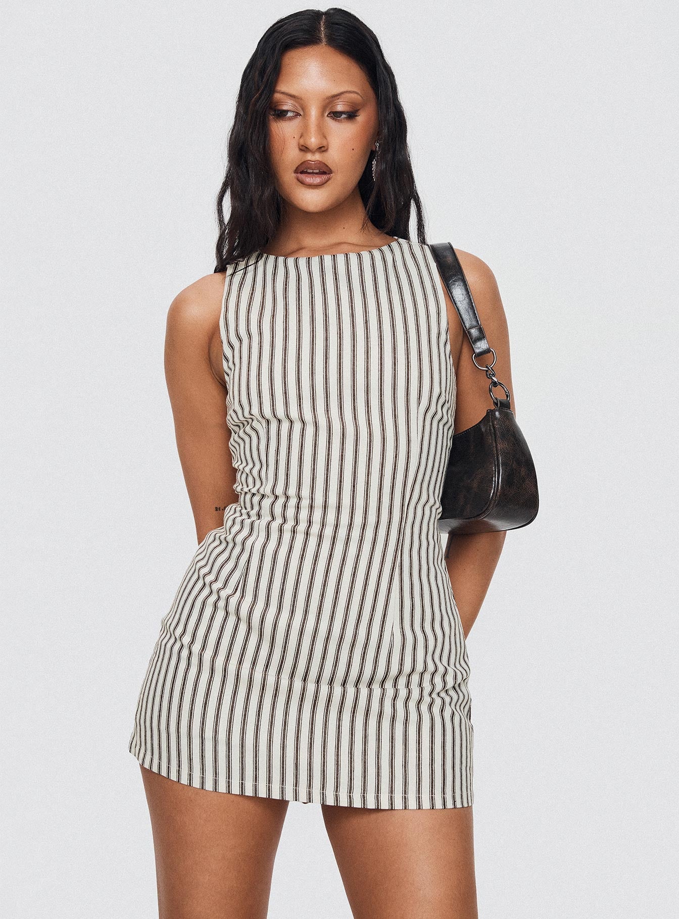Yumiko Romper Brown Stripe Petite | Princess Polly
