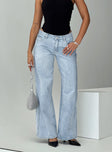 front view of model wearing Princess Polly Ramos Low Rise Denim Jeans Light Wash Tall Low Rise Jeans 