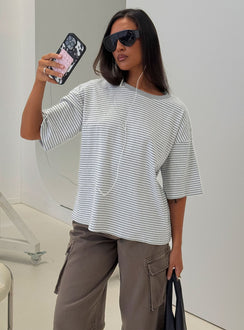 Settle Down Short Sleeve Top Grey / White Stripe