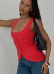 front view of model wearing Princess Polly Spirito Vest Top Red Sleeveless Scoop Neck 