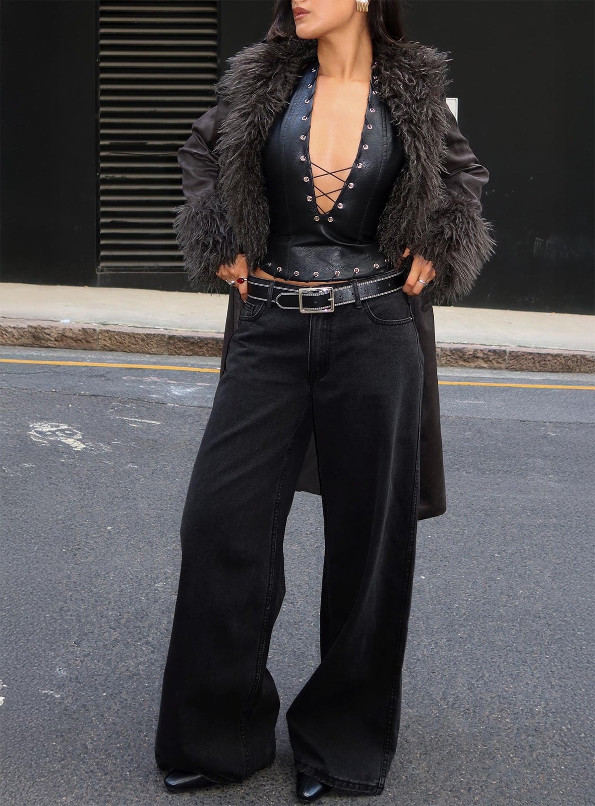 Ramos Low Rise Wide Leg Jeans Washed Black Tall