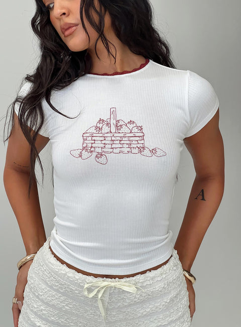 back view of model wearing Princess Polly Zagy Tee White Short Sleeves Crew Neck 