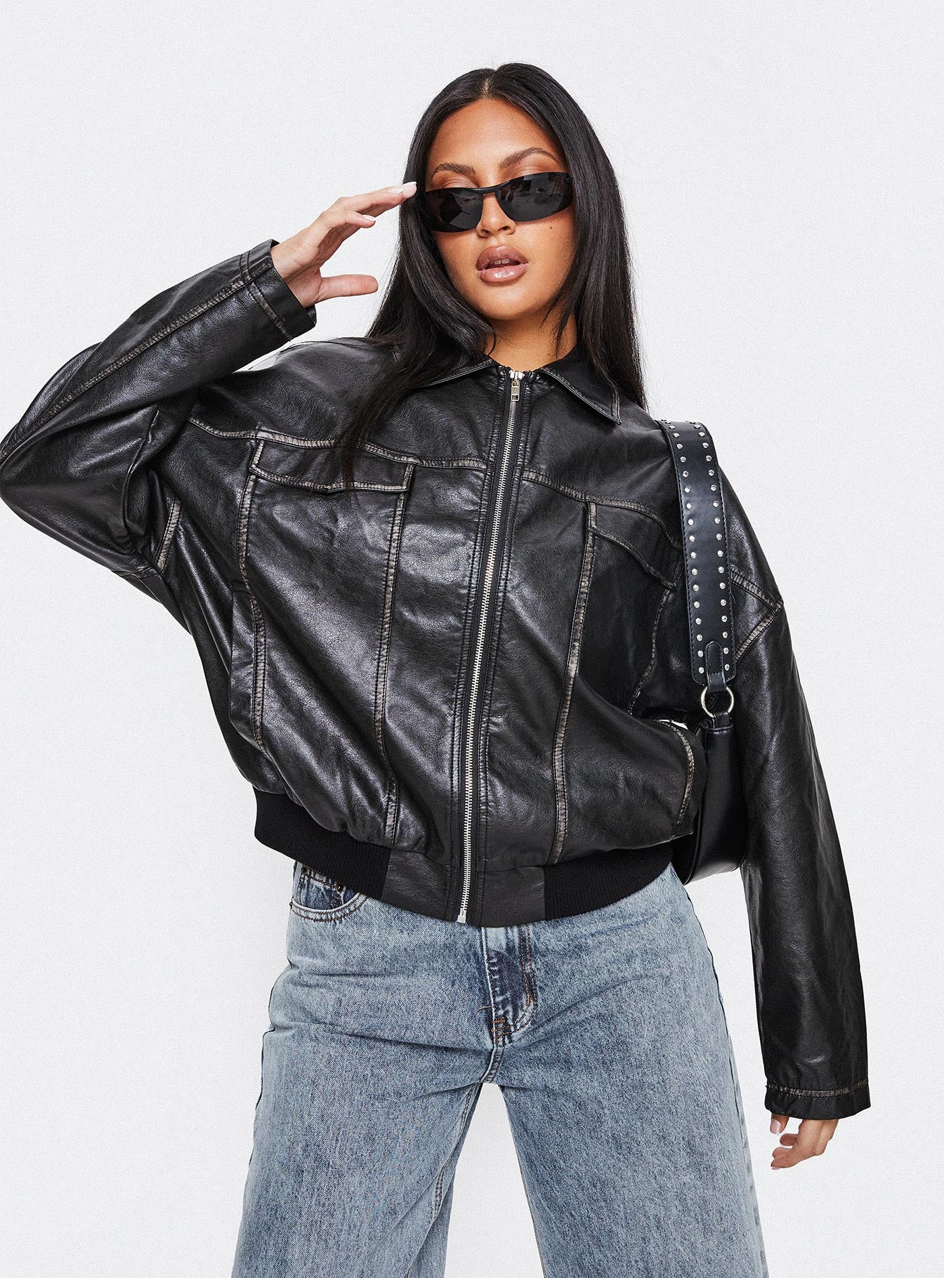 Faux leather jacket clearance with gold hardware