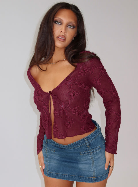 Sukita Long Sleeve Top Burgundy