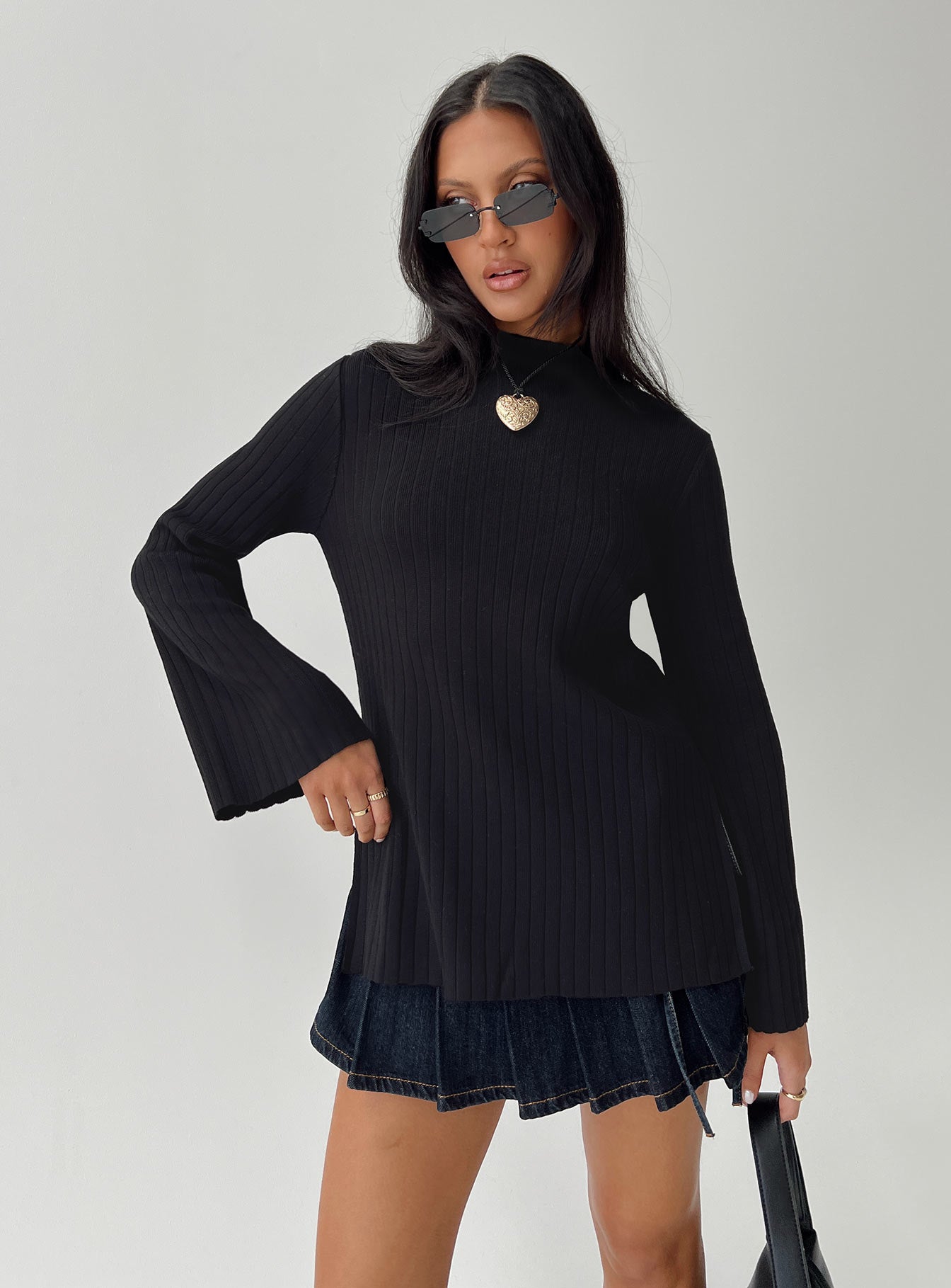 product Allen Ribbed Sweater Black Princess Polly  Long 