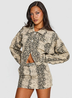   front view of model wearing Princess Polly Venom Mini Skirt Snake Mini Skirts 