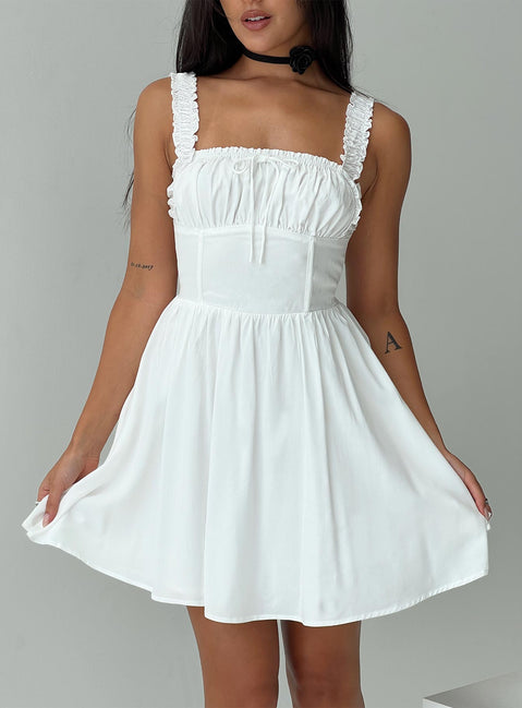 front view of model wearing Princess Polly Keltie Mini Dress White Square Neck 