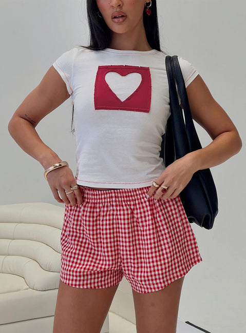 front view of model wearing Princess Polly Were Lovers Baby Tee White Short Sleeves Crew Neck 