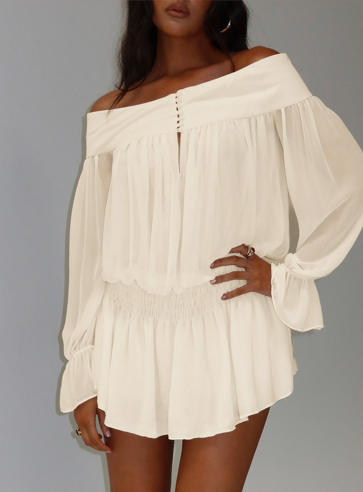 Annikah Off Shoulder Playsuit Cream