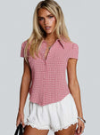 Float Away Button Up Top Red Check