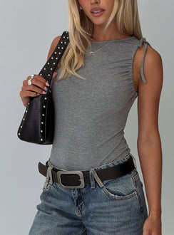 side view of model wearing Princess Polly Magnetism Bodysuit Grey Sleeveless 