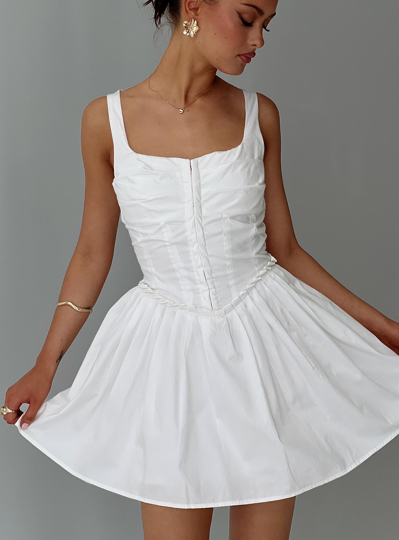 front view of model wearing Princess Polly Wild Ideas Mini Dress White Square Neck 