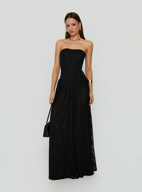 Diannah Lace Corset Strapless Maxi Dress Black