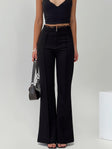 back view of model wearing Princess Polly Stellina Slim Fit Flared Pants Black High Waisted Pants 