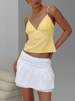 back view of model wearing Princess Polly Honey Honey Top Lemon Sleeveless Plunger 