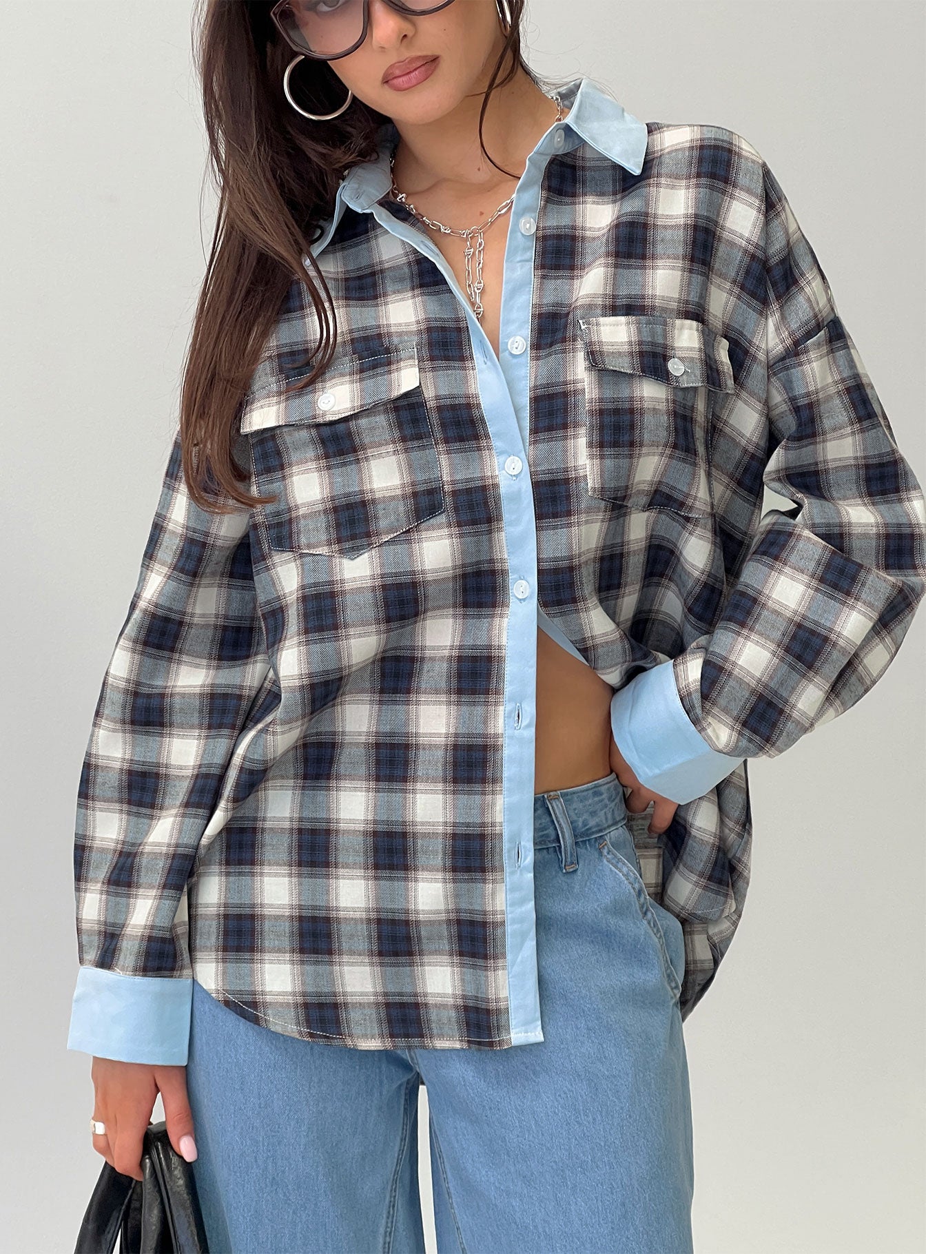 Walda Contrast Flannel Shirt Blue Check