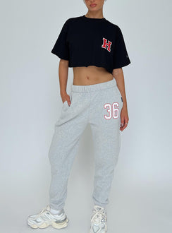 front view of model wearing Princess Polly Harvard Sweatpants Grey 
