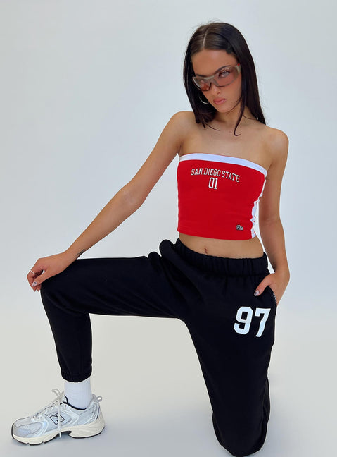 front view of model wearing Princess Polly SDSU Sweatpants Black 