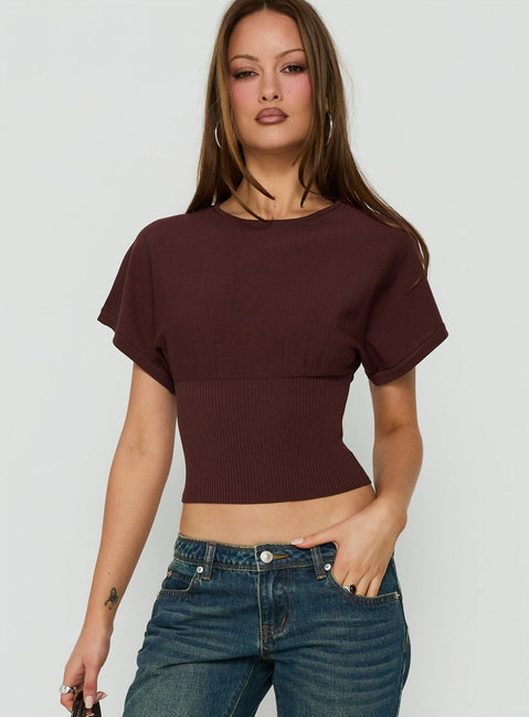Bowwie Cinched Short Sleeve Knit Top Chocolate