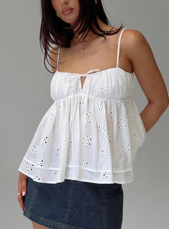 side view of model wearing Princess Polly Moving Forward Tie Detail Top White Sleeveless Square Neck 