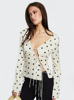 Mariah Long Sleeve Top Cream Polka