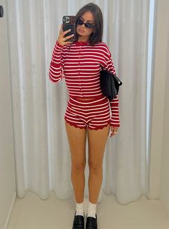 Dollhouse Knit Shorts Crimson Stripe