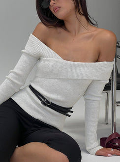 Ellenore Belt Detail Off Shoulder Top Grey