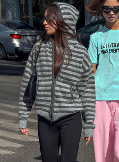 Aubry Oversized True Knit Hoodie Grey Stripe