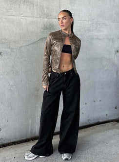 Naylor Mid Rise Wide Leg Jeans Washed Black Denim Petite